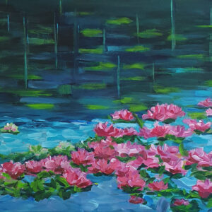 Misterios Pond at night.